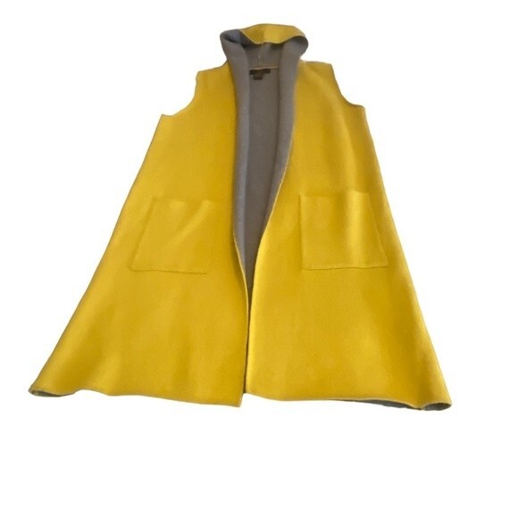 Cardigan Sweater by Rain Yellow & Grey long Hooded sleeveless Pockets NWOT Lg - Picture 6 of 8